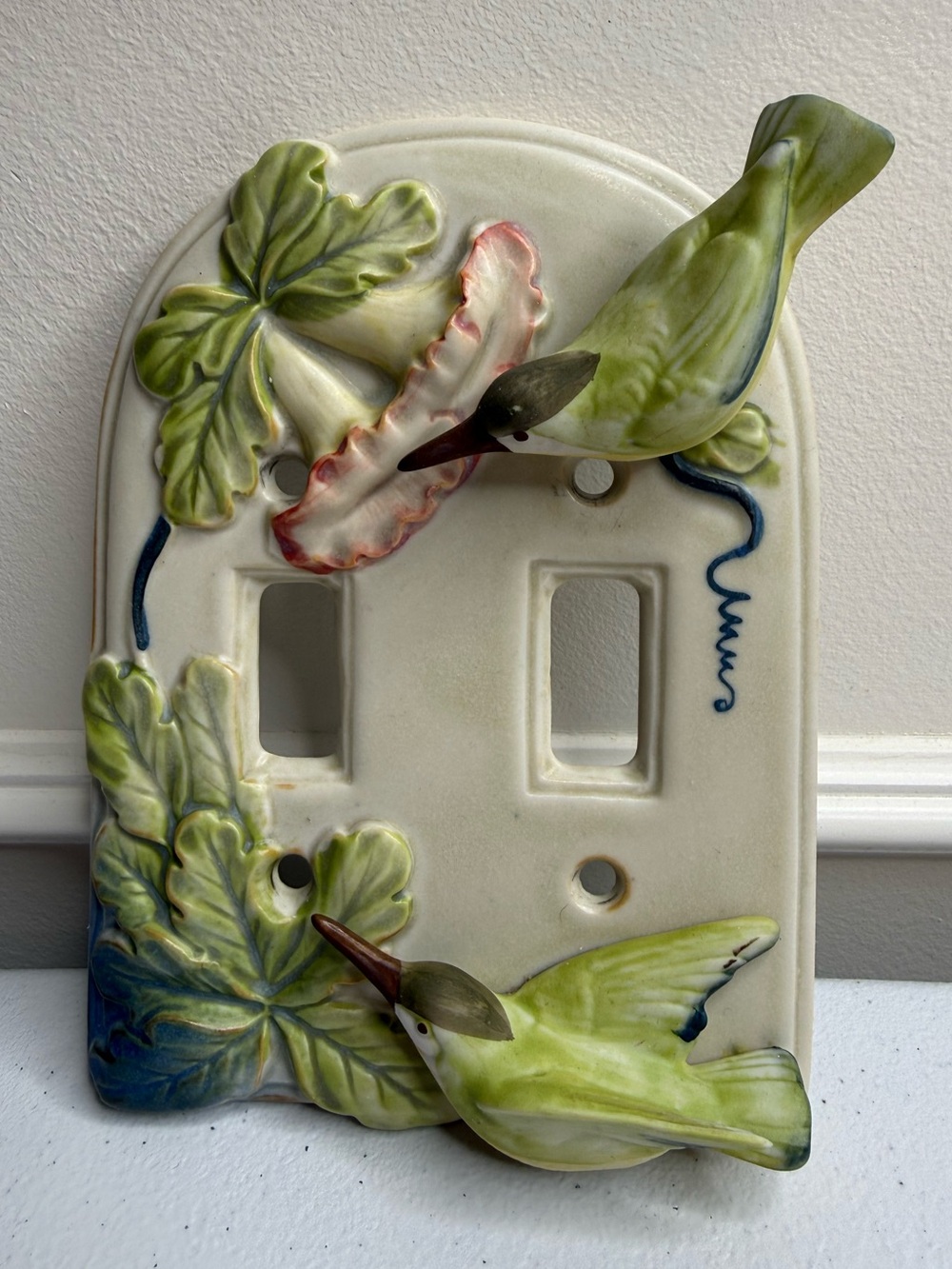 Takahashi Porcelain Hummingbird Decorative Double Switch Plate